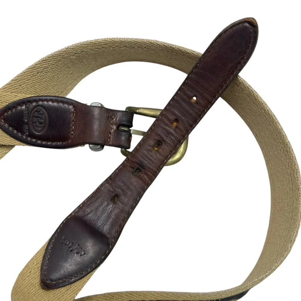 Vintage YRI Men's Golf Belt 42/105 Caves MD 2002 US Senior Open Design‎ Tan Navy